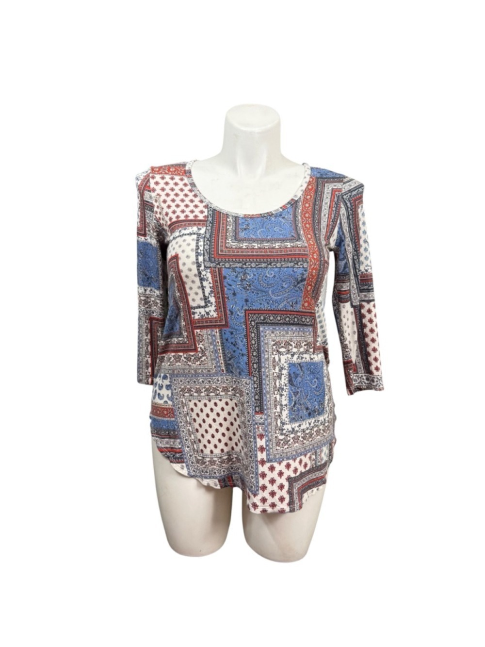 Karen Kane Patchwork Paisley Top‎ Medium Boho Stretch USA Made
